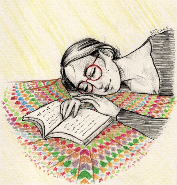 Pencil and coloured pencils - self-portrait