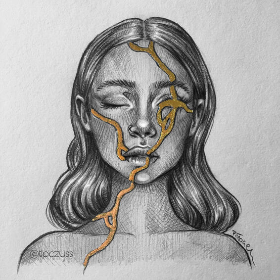 Pencil and golden leaf - Kintsugi
